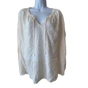 Old Navy Embroidered Tunic Top XXL‎ Cream Long Sleeve Boho Bohemian Blouse Top